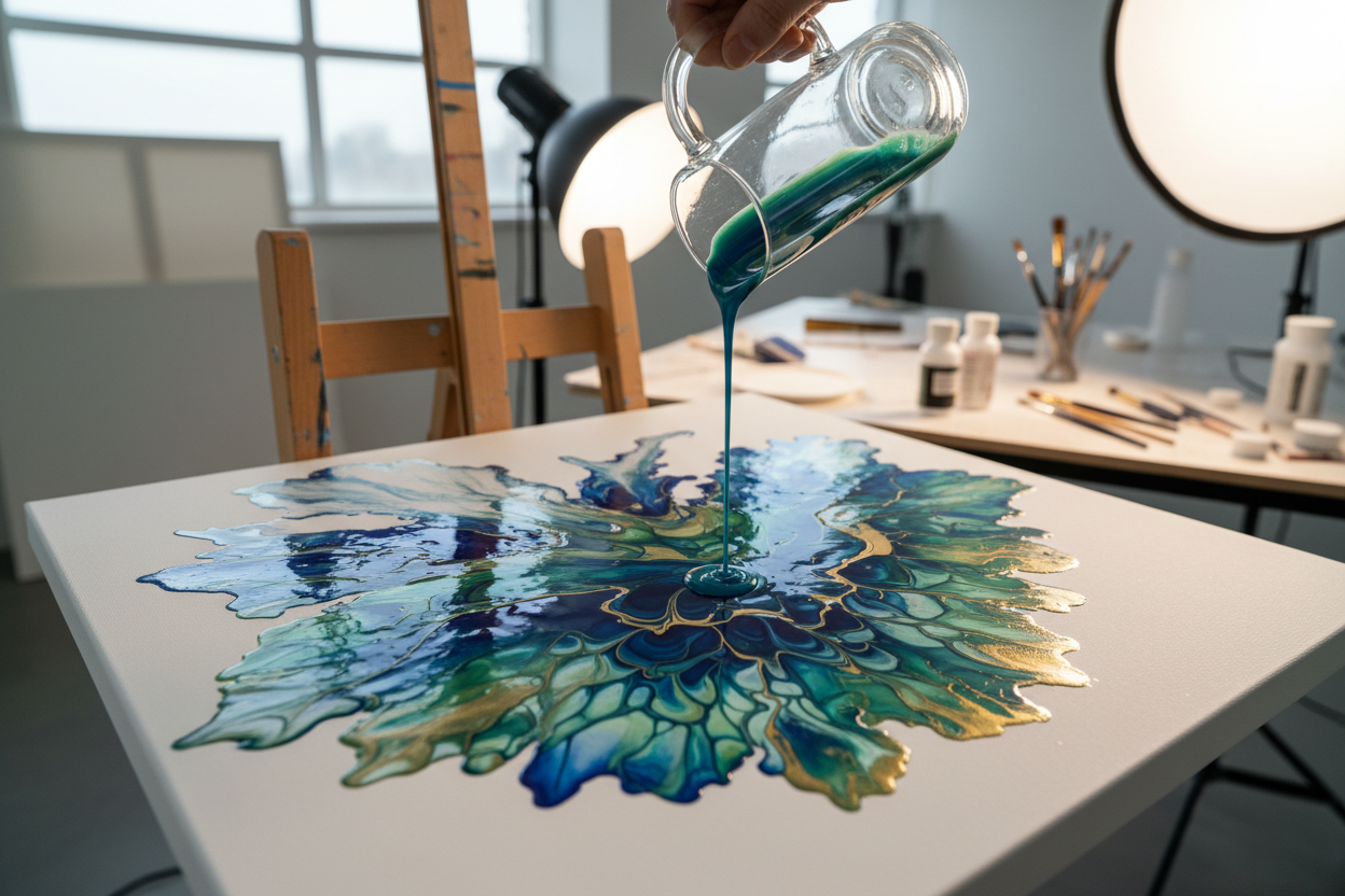 pouring paint on canvas sophisticated creative 